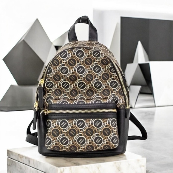 MARC JACOBS  Signet NEW Black Multi Monogram Backpack with Leather Unisex - Picture 1 of 16